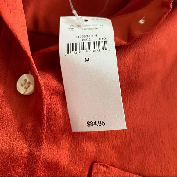 Satin Boyfriend Button Down Shirt Preppy Orange M Workwear Business Casual - Picture 4 of 7